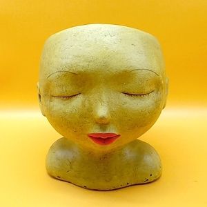 Wooden 5" Poly Resin Face Planter Beige